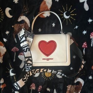 Karl Lagerfeld Cream and Red Heart Crossbody Bag